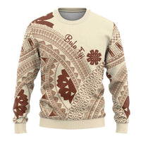Bula Fiji Classic Masi Tapa Ugly Christmas Sweater Vintage Beige LT7 - Polynesian Pride