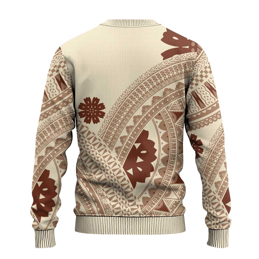 Bula Fiji Classic Masi Tapa Ugly Christmas Sweater Vintage Beige LT7 - Polynesian Pride