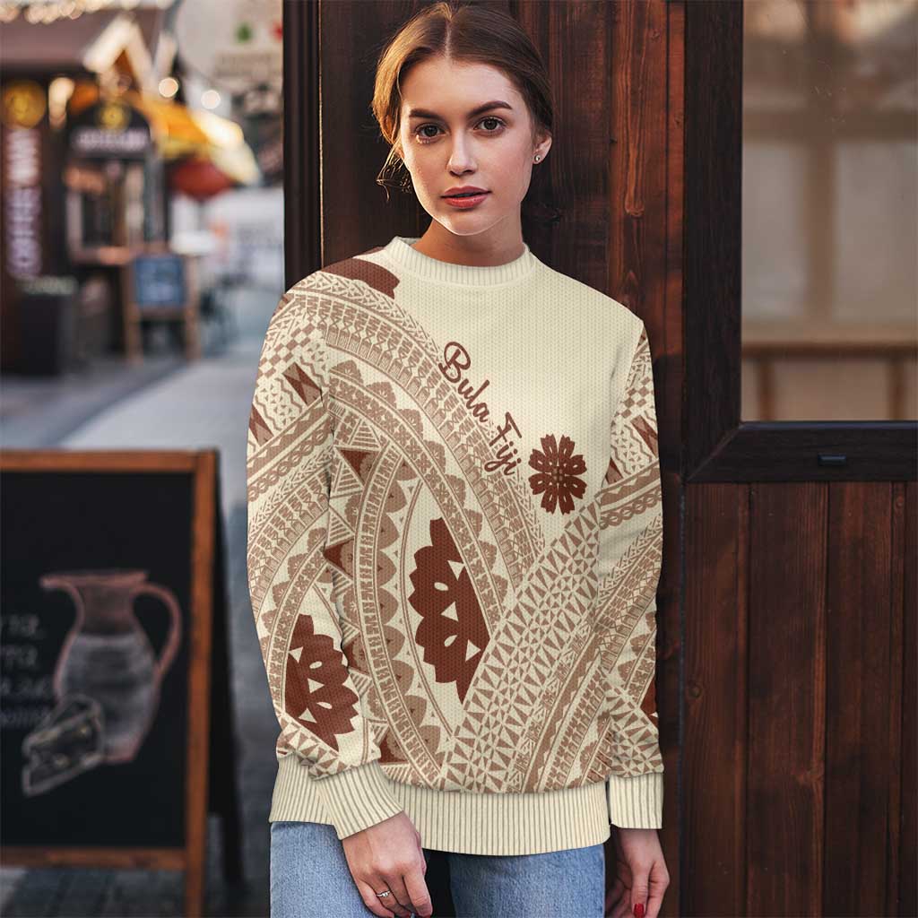 Bula Fiji Classic Masi Tapa Ugly Christmas Sweater Vintage Beige LT7 - Polynesian Pride