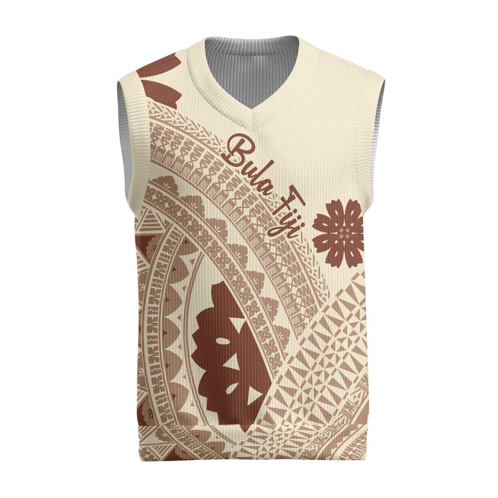 Bula Fiji Classic Masi Tapa Christmas Knitted V-Neck Vest Vintage Beige LT7 Beige - Polynesian Pride