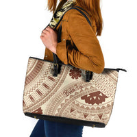 Bula Fiji Classic Masi Tapa Leather Tote Bag Vintage Beige LT7 Beige - Polynesian Pride