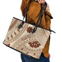 Bula Fiji Classic Masi Tapa Leather Tote Bag Vintage Beige LT7 - Polynesian Pride