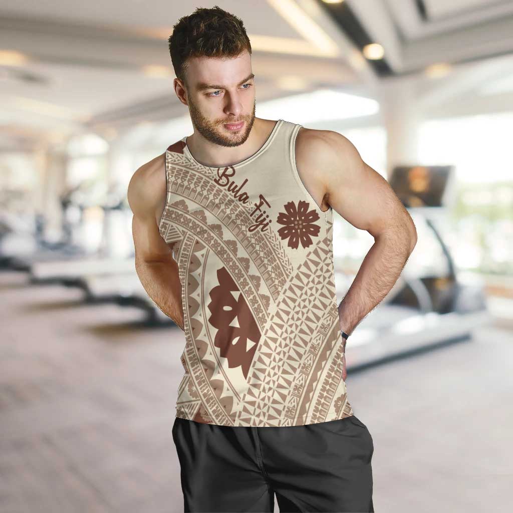Bula Fiji Classic Masi Tapa Men Tank Top Vintage Beige LT7 Beige - Polynesian Pride