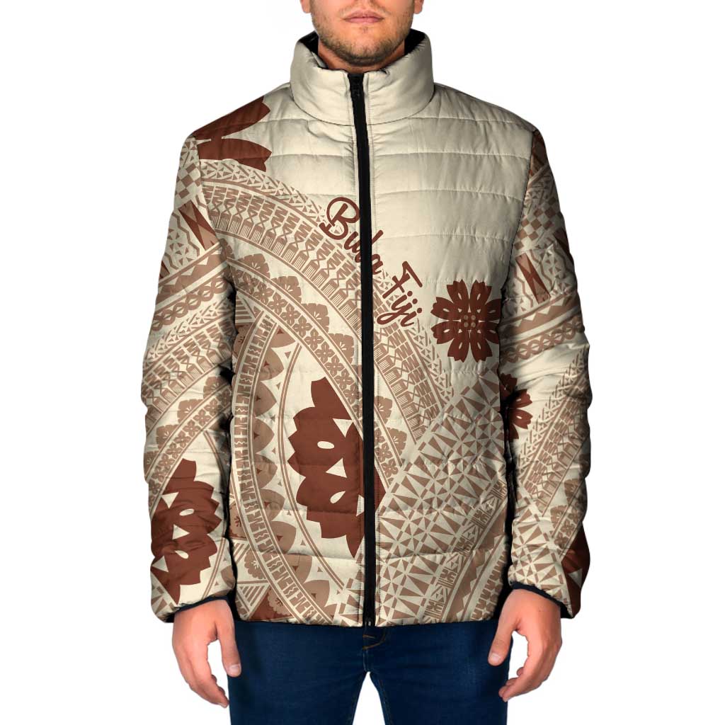 Bula Fiji Classic Masi Tapa Padded Jacket Vintage Beige LT7 Men Beige - Polynesian Pride
