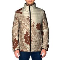 Bula Fiji Classic Masi Tapa Padded Jacket Vintage Beige LT7 Men Beige - Polynesian Pride
