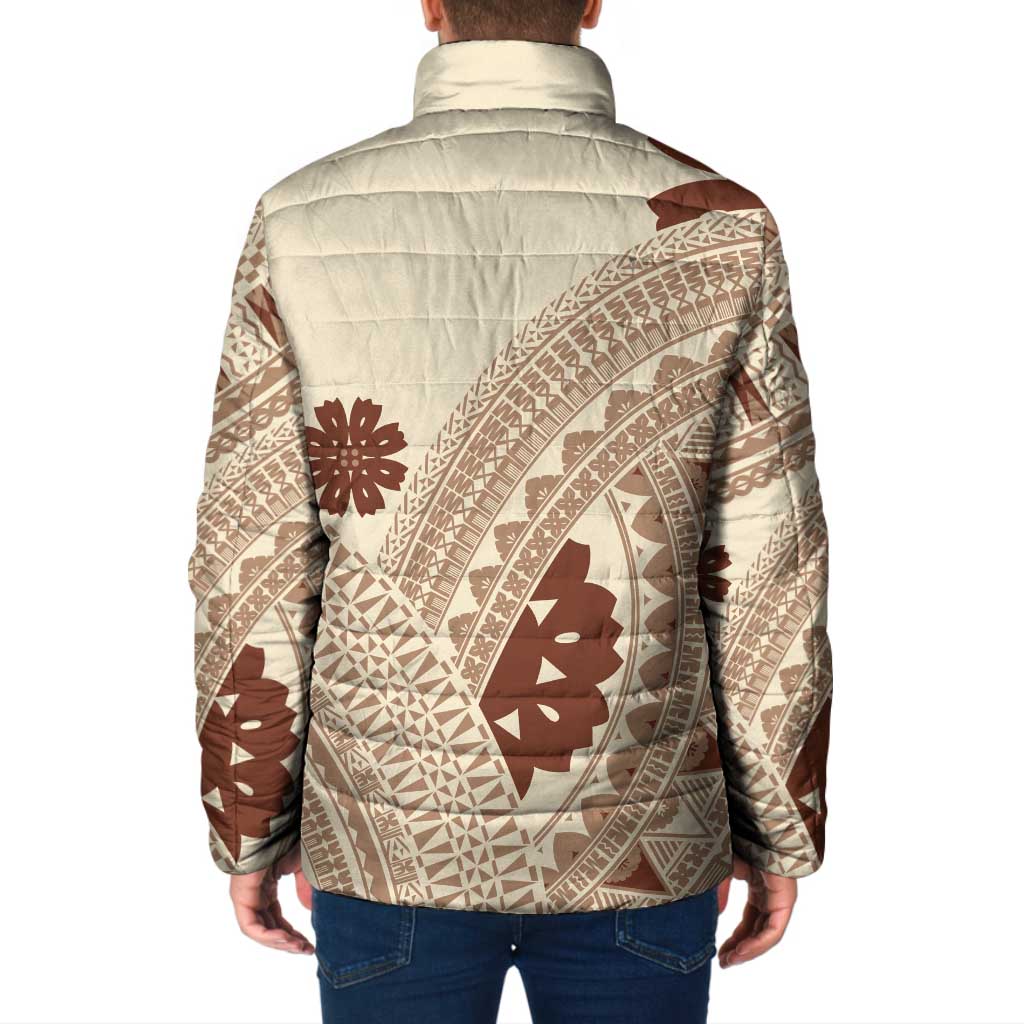 Bula Fiji Classic Masi Tapa Padded Jacket Vintage Beige LT7 - Polynesian Pride