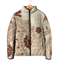 Bula Fiji Classic Masi Tapa Padded Jacket Vintage Beige LT7 - Polynesian Pride