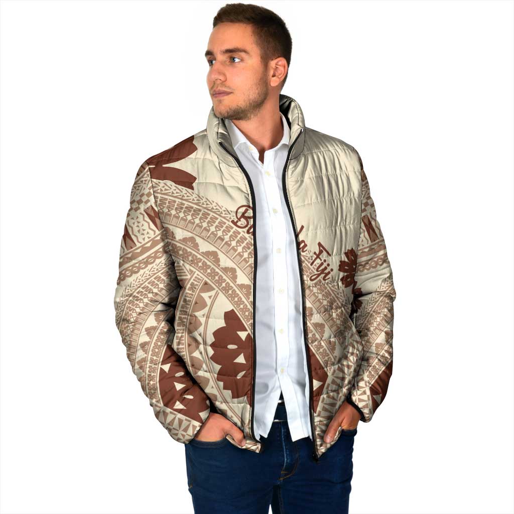 Bula Fiji Classic Masi Tapa Padded Jacket Vintage Beige LT7 - Polynesian Pride