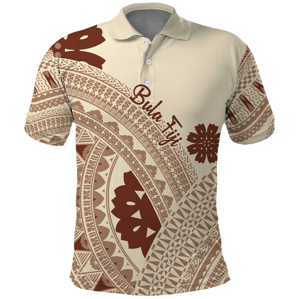 Bula Fiji Classic Masi Tapa Polo Shirt Vintage Beige LT7 Beige - Polynesian Pride