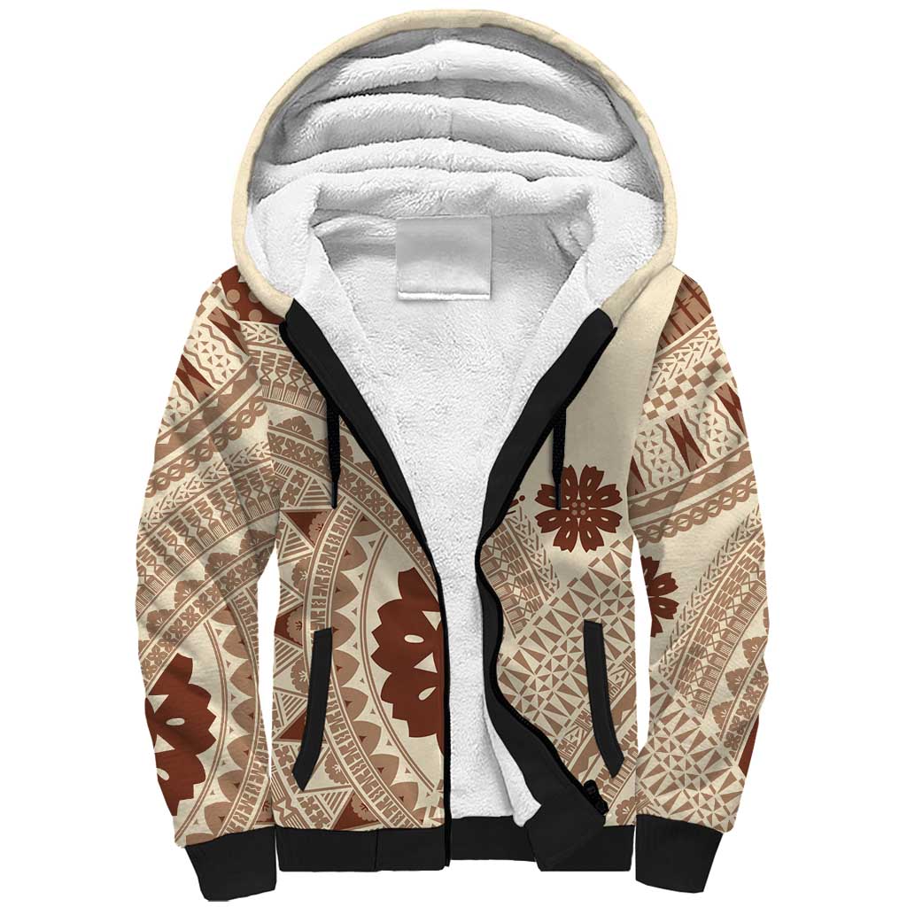 Bula Fiji Classic Masi Tapa Sherpa Hoodie Vintage Beige LT7 Unisex Beige - Polynesian Pride