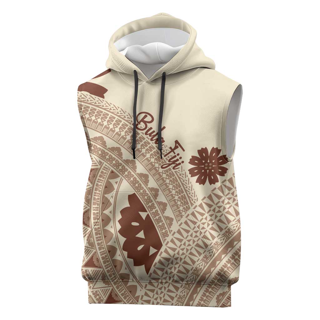 Bula Fiji Classic Masi Tapa Sleeveless Hoodie Vintage Beige LT7 Beige - Polynesian Pride