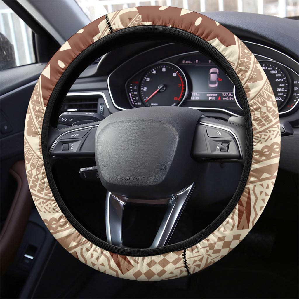 Bula Fiji Classic Masi Tapa Steering Wheel Cover Vintage Beige LT7 - Polynesian Pride