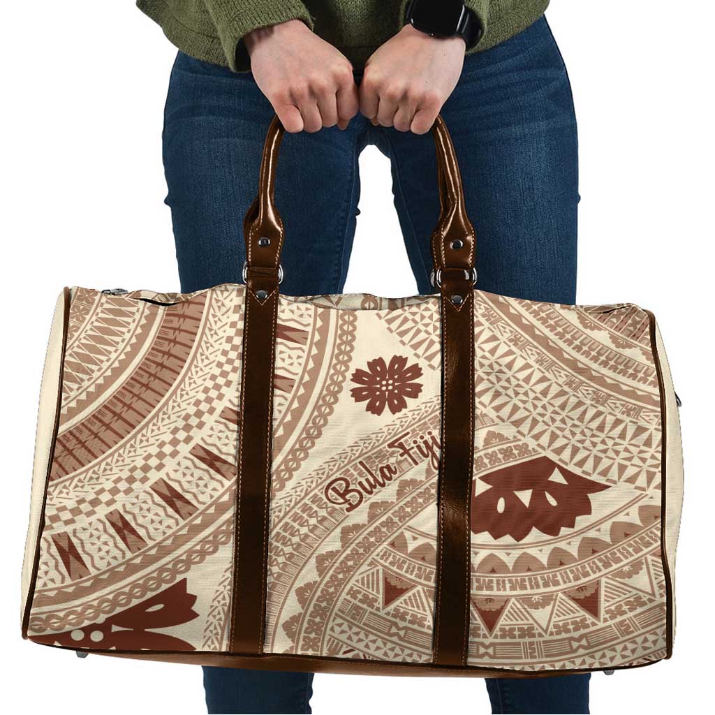 Bula Fiji Classic Masi Tapa Travel Bag Vintage Beige LT7 Beige - Polynesian Pride