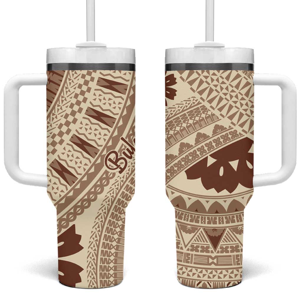 Bula Fiji Classic Masi Tapa Tumbler With Handle Vintage Beige LT7 One Size: 40 oz Beige - Polynesian Pride