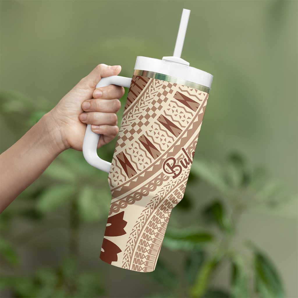 Bula Fiji Classic Masi Tapa Tumbler With Handle Vintage Beige LT7 - Polynesian Pride