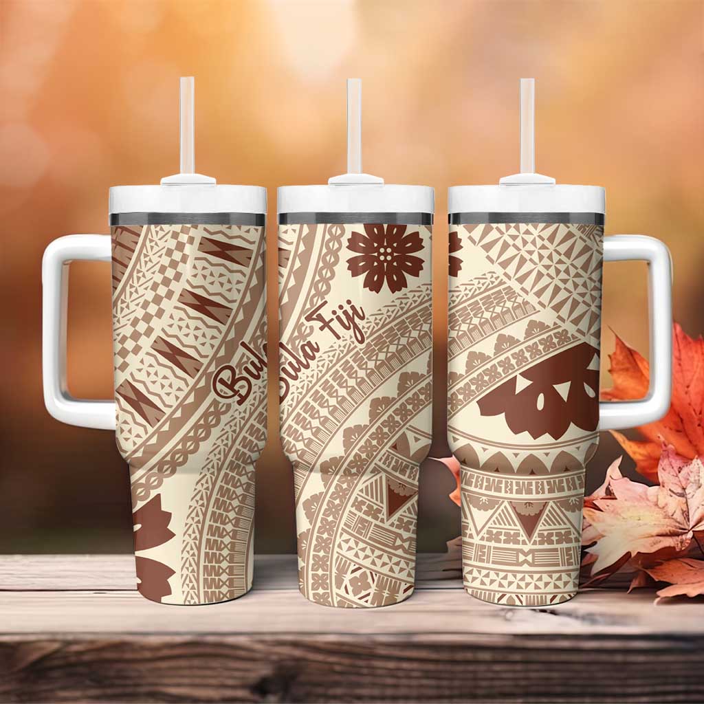 Bula Fiji Classic Masi Tapa Tumbler With Handle Vintage Beige LT7 - Polynesian Pride
