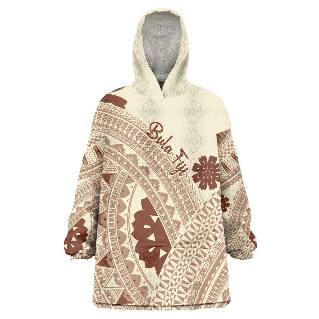 Bula Fiji Classic Masi Tapa Wearable Blanket Hoodie Vintage Beige LT7 One Size Beige - Polynesian Pride