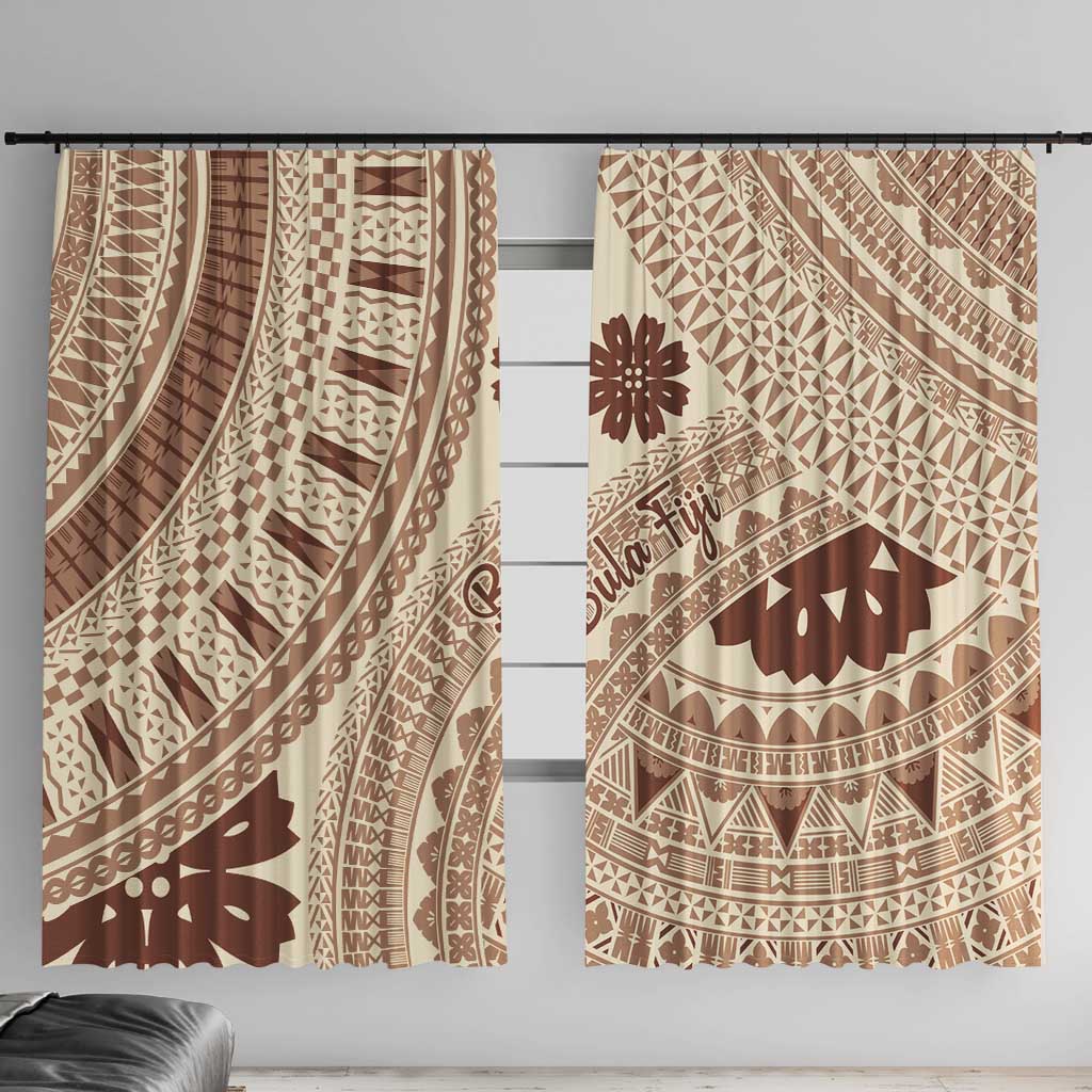 Bula Fiji Classic Masi Tapa Window Curtain Vintage Beige LT7 With Hooks Beige - Polynesian Pride
