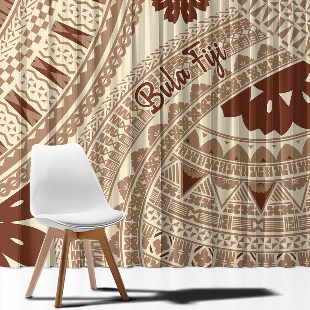Bula Fiji Classic Masi Tapa Window Curtain Vintage Beige LT7 - Polynesian Pride