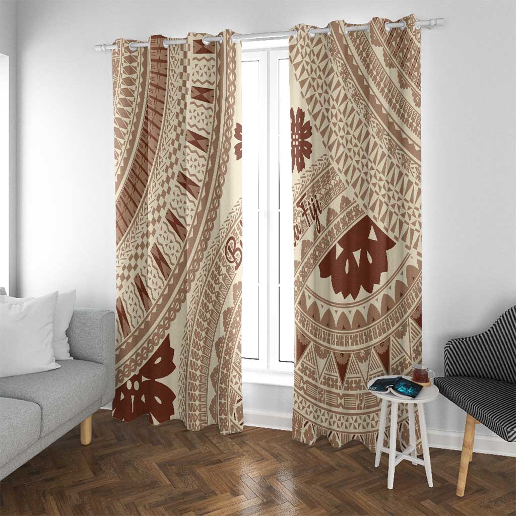 Bula Fiji Classic Masi Tapa Window Curtain Vintage Beige LT7 With Grommets Beige - Polynesian Pride