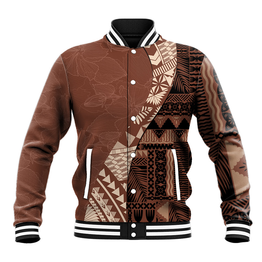 Bula Fiji Baseball Jacket Tribal Masi Tapa - Brown LT7 Unisex Brown - Polynesian Pride