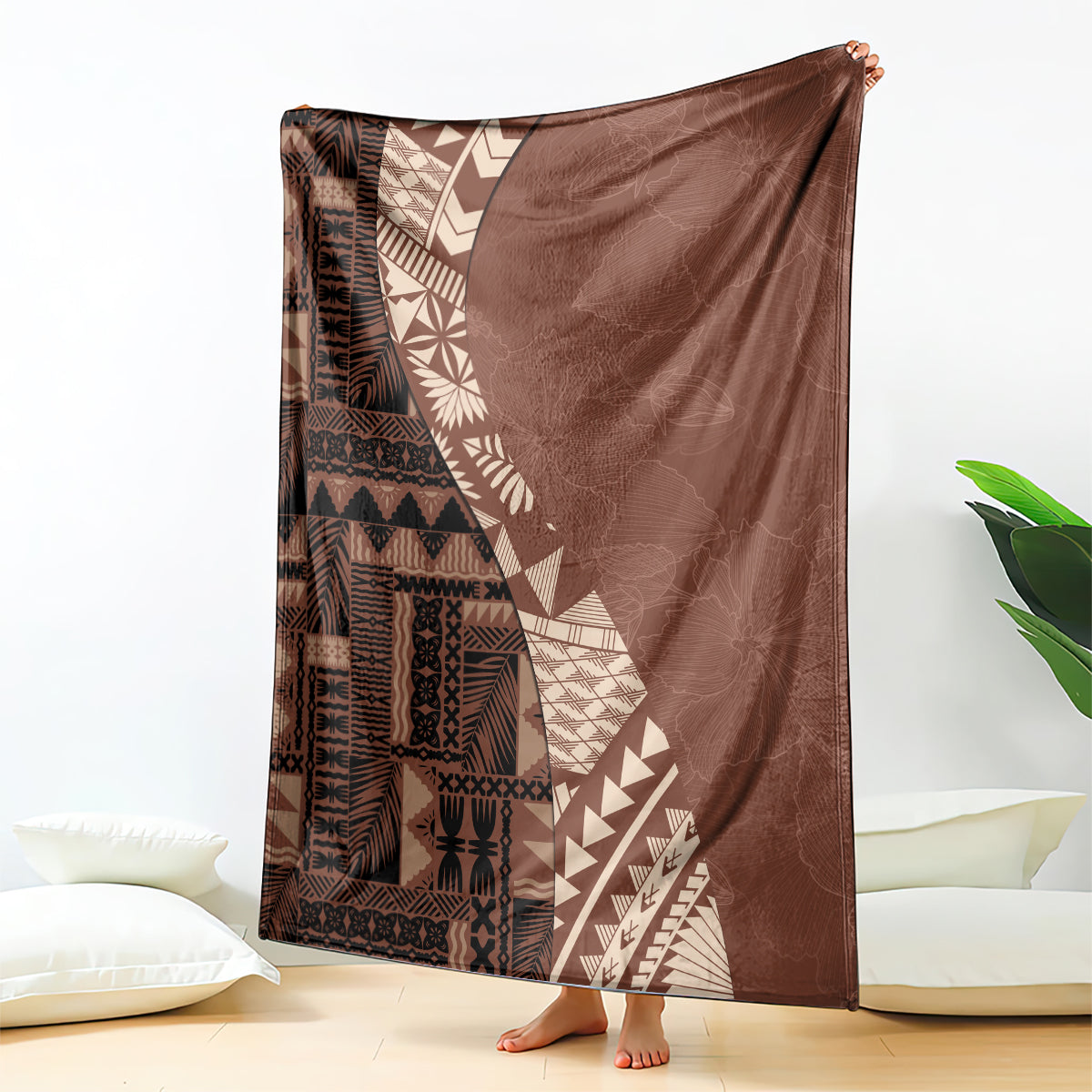 Bula Fiji Blanket Tribal Masi Tapa - Brown LT7 Brown - Polynesian Pride