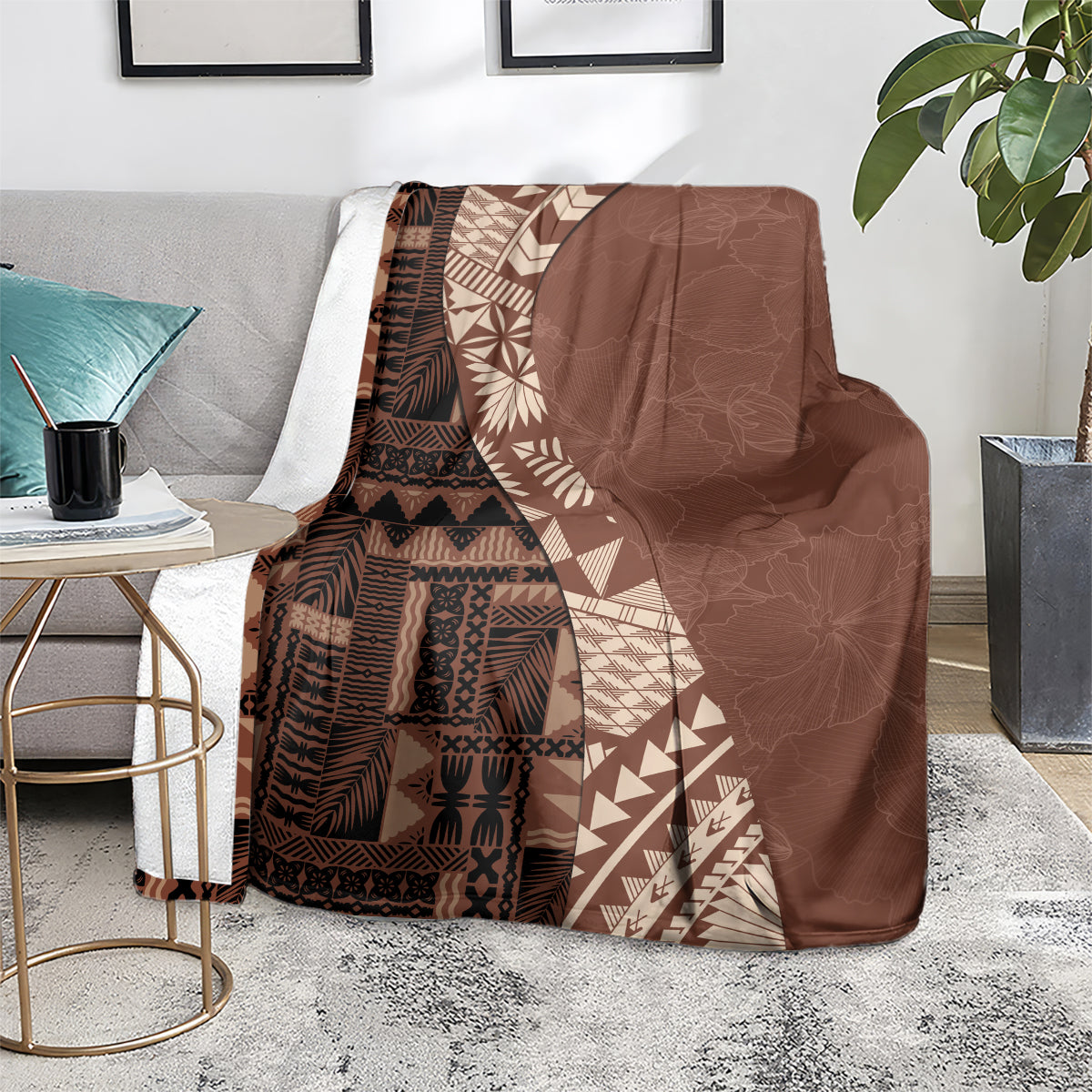 Bula Fiji Blanket Tribal Masi Tapa - Brown LT7 - Polynesian Pride