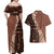 Bula Fiji Couples Matching Off Shoulder Maxi Dress and Hawaiian Shirt Tribal Masi Tapa - Brown LT7 - Polynesian Pride