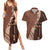 Bula Fiji Couples Matching Summer Maxi Dress and Hawaiian Shirt Tribal Masi Tapa - Brown LT7 Brown - Polynesian Pride