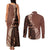 Bula Fiji Couples Matching Tank Maxi Dress and Long Sleeve Button Shirt Tribal Masi Tapa - Brown LT7 - Polynesian Pride