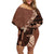 Bula Fiji Family Matching Off Shoulder Short Dress and Hawaiian Shirt Tribal Masi Tapa - Brown LT7 Mom's Dress Brown - Polynesian Pride