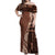 Bula Fiji Off Shoulder Maxi Dress Tribal Masi Tapa - Brown LT7 Women Brown - Polynesian Pride