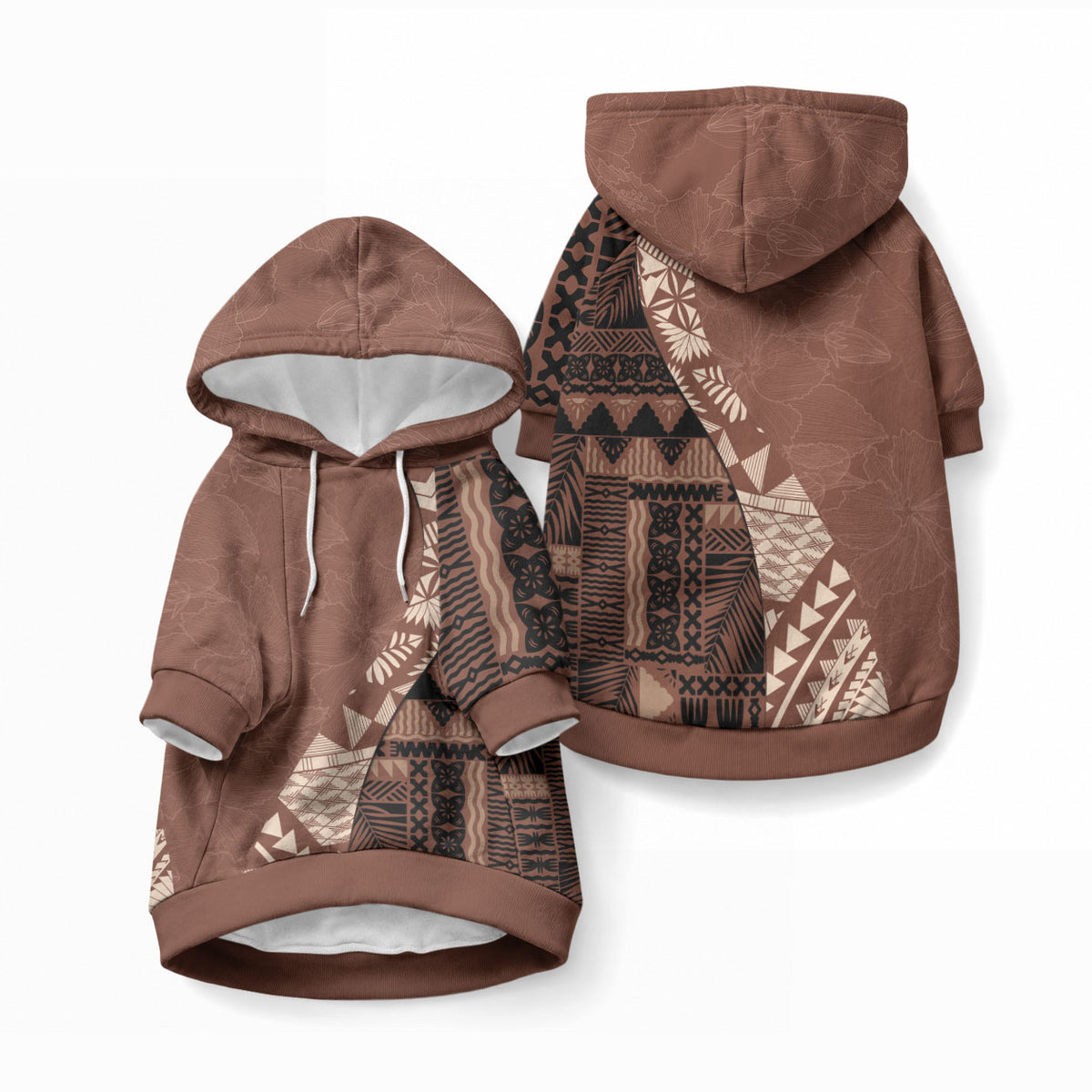Bula Fiji Pet Hoodie Tribal Masi Tapa - Brown LT7 Pullover Brown - Polynesian Pride