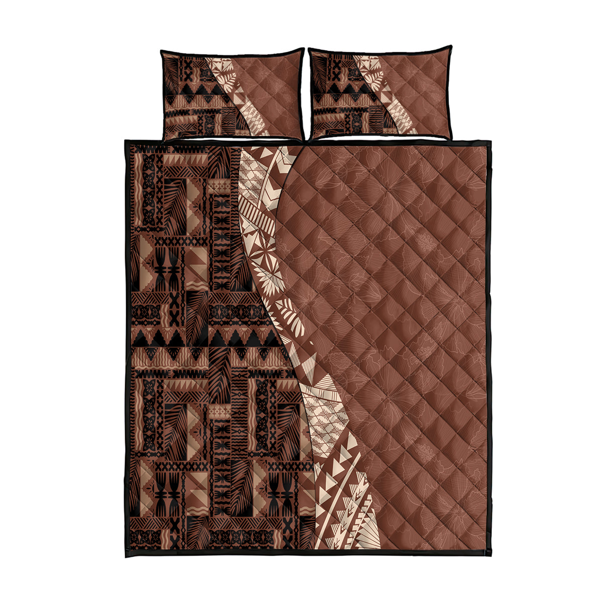 Bula Fiji Quilt Bed Set Tribal Masi Tapa - Brown LT7 Brown - Polynesian Pride