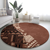 Bula Fiji Round Carpet Tribal Masi Tapa - Brown LT7 - Polynesian Pride