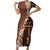 Bula Fiji Short Sleeve Bodycon Dress Tribal Masi Tapa - Brown LT7 Long Dress Brown - Polynesian Pride