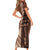 Bula Fiji Short Sleeve Bodycon Dress Tribal Masi Tapa - Brown LT7 - Polynesian Pride