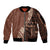 Bula Fiji Sleeve Zip Bomber Jacket Tribal Masi Tapa - Brown LT7 Unisex Brown - Polynesian Pride