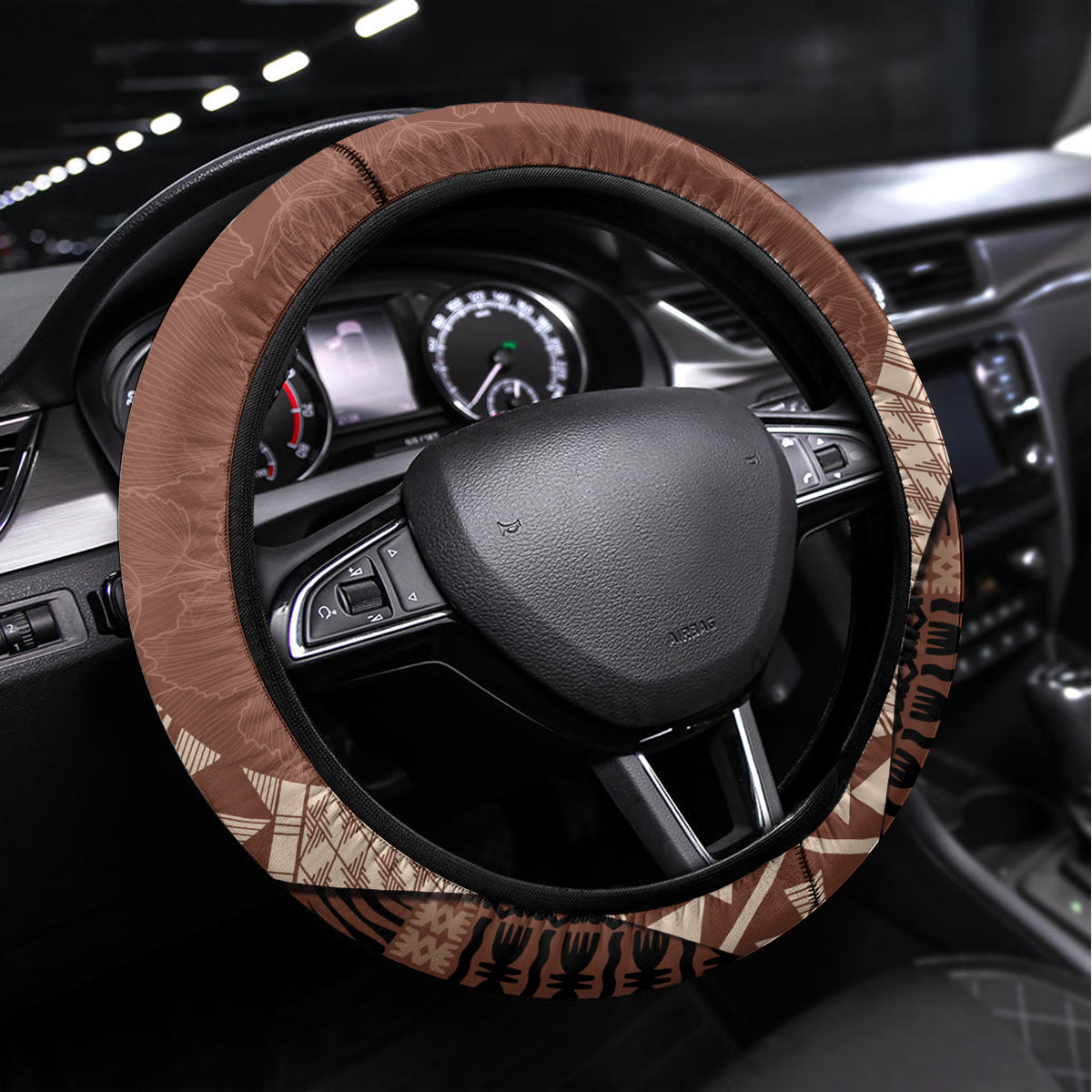 Bula Fiji Steering Wheel Cover Tribal Masi Tapa - Brown LT7 Universal Fit Brown - Polynesian Pride