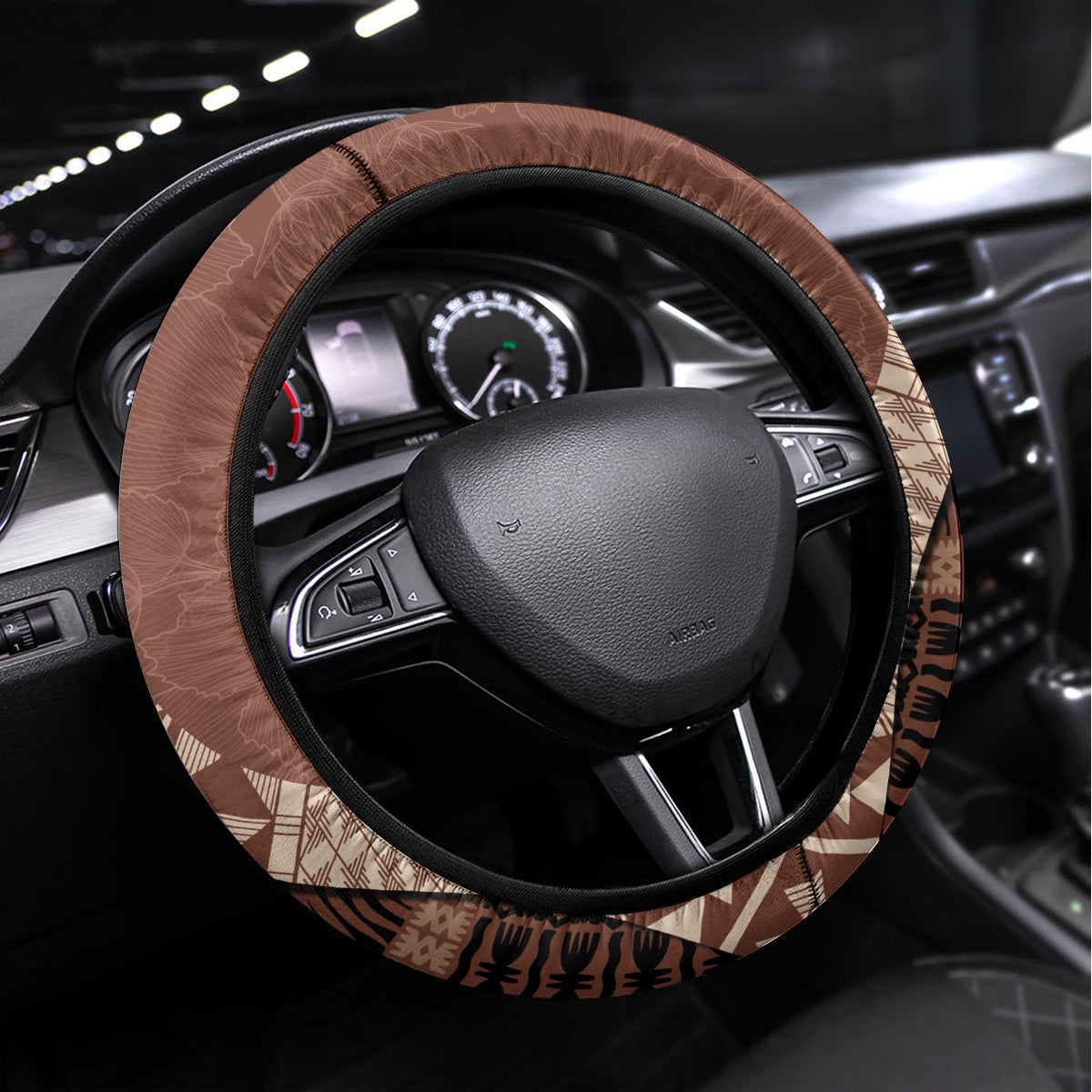 Bula Fiji Steering Wheel Cover Tribal Masi Tapa - Brown