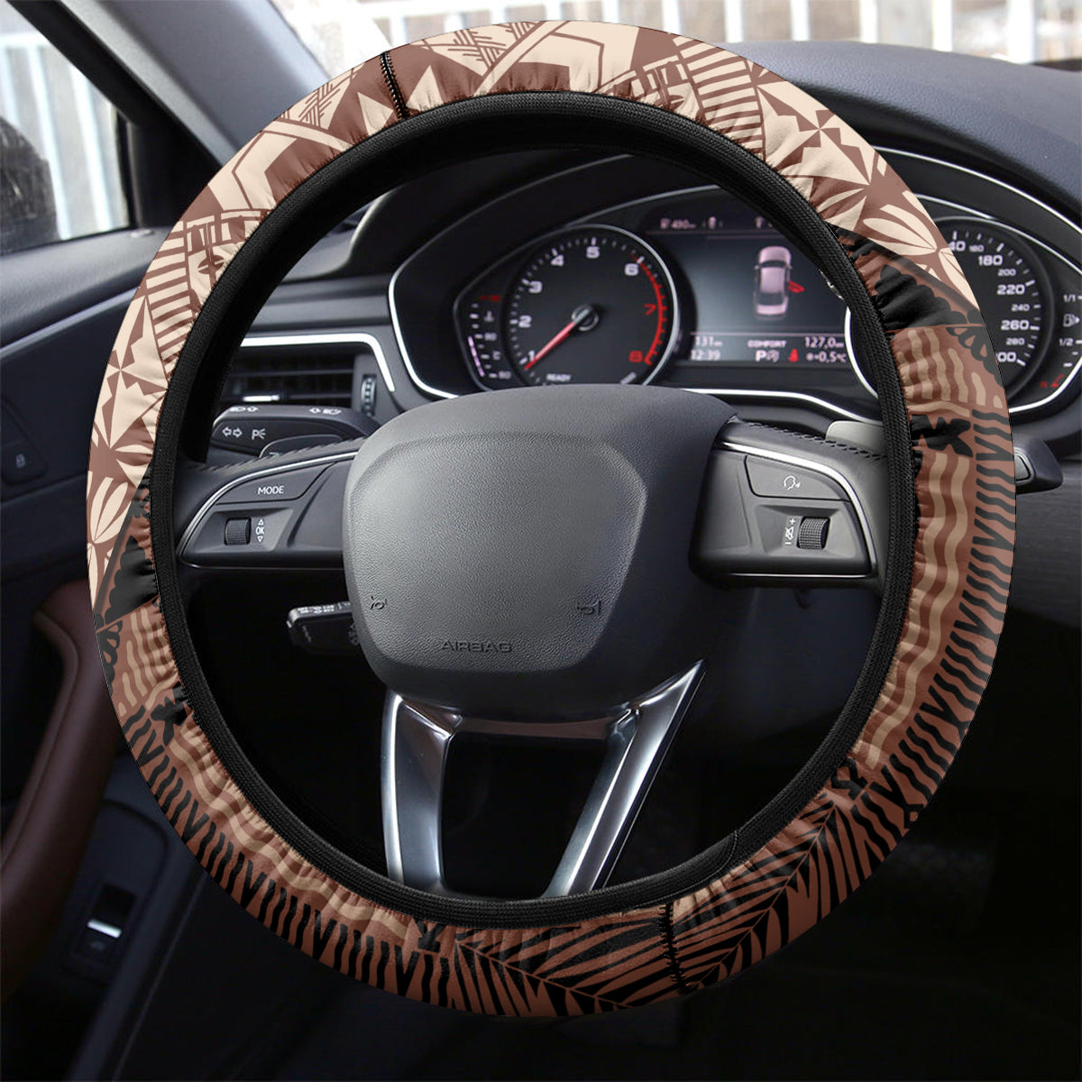 Bula Fiji Steering Wheel Cover Tribal Masi Tapa - Brown LT7 - Polynesian Pride