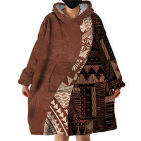 Bula Fiji Wearable Blanket Hoodie Tribal Masi Tapa - Brown LT7 - Polynesian Pride