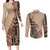 Bula Fiji Couples Matching Long Sleeve Bodycon Dress and Long Sleeve Button Shirt Tribal Masi Tapa - Beige LT7 Beige - Polynesian Pride