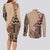 Bula Fiji Couples Matching Long Sleeve Bodycon Dress and Long Sleeve Button Shirt Tribal Masi Tapa - Beige LT7 - Polynesian Pride