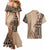 Bula Fiji Couples Matching Mermaid Dress and Hawaiian Shirt Tribal Masi Tapa - Beige LT7 - Polynesian Pride