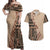 Bula Fiji Couples Matching Off Shoulder Maxi Dress and Hawaiian Shirt Tribal Masi Tapa - Beige LT7 Beige - Polynesian Pride