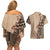 Bula Fiji Couples Matching Off Shoulder Short Dress and Hawaiian Shirt Tribal Masi Tapa - Beige LT7 - Polynesian Pride