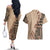 Bula Fiji Couples Matching Off The Shoulder Long Sleeve Dress and Hawaiian Shirt Tribal Masi Tapa - Beige LT7 - Polynesian Pride