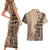 Bula Fiji Couples Matching Short Sleeve Bodycon Dress and Hawaiian Shirt Tribal Masi Tapa - Beige LT7 - Polynesian Pride