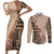 Bula Fiji Couples Matching Short Sleeve Bodycon Dress and Long Sleeve Button Shirt Tribal Masi Tapa - Beige LT7 Beige - Polynesian Pride